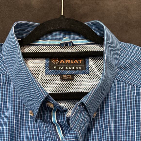 Ariat Pro Mens 2XL Shirt Blue Check Long Sleeve Western Rodeo Cowboy Ranch XXL - Picture 4 of 8